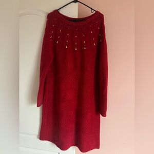Talbots Red Long-Sleeve Beaded Knit Dress